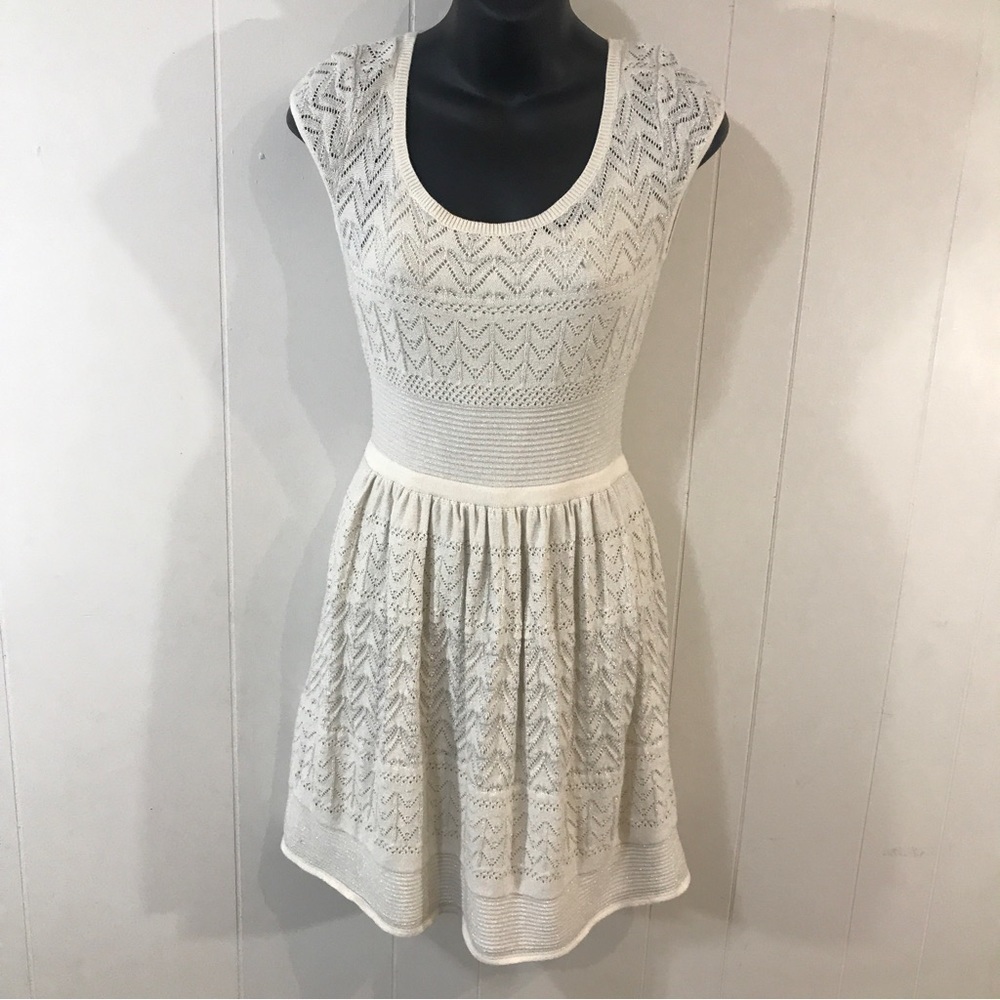 American Eagle Outfitters Ivory Knit Pointelle Dress Small
